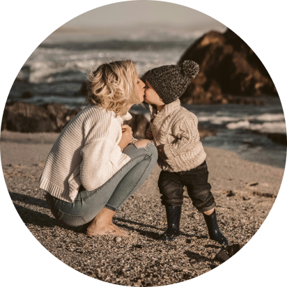 Mum with kid at beach